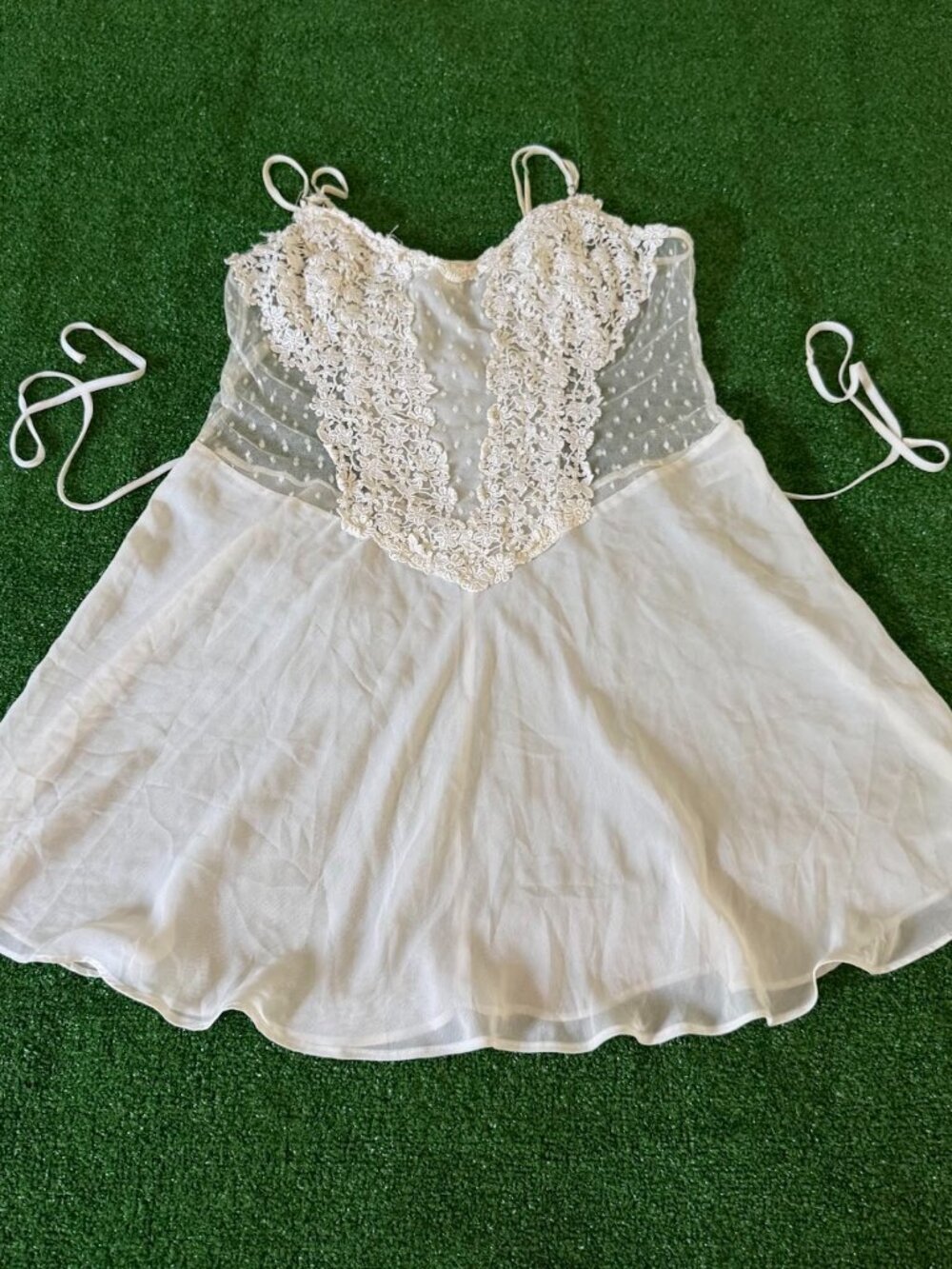 Vtg 90s Flora Nikrooz Showstopper Chemise Ivory Lace Bridal Lingerie Nightgown L